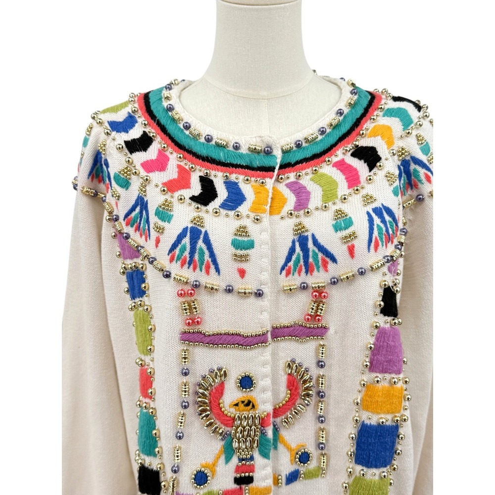Michael Simon Womens Sweater 1991 Egyptian Beaded Embroidered Cardigan 1x vtg - Picture 3 of 9
